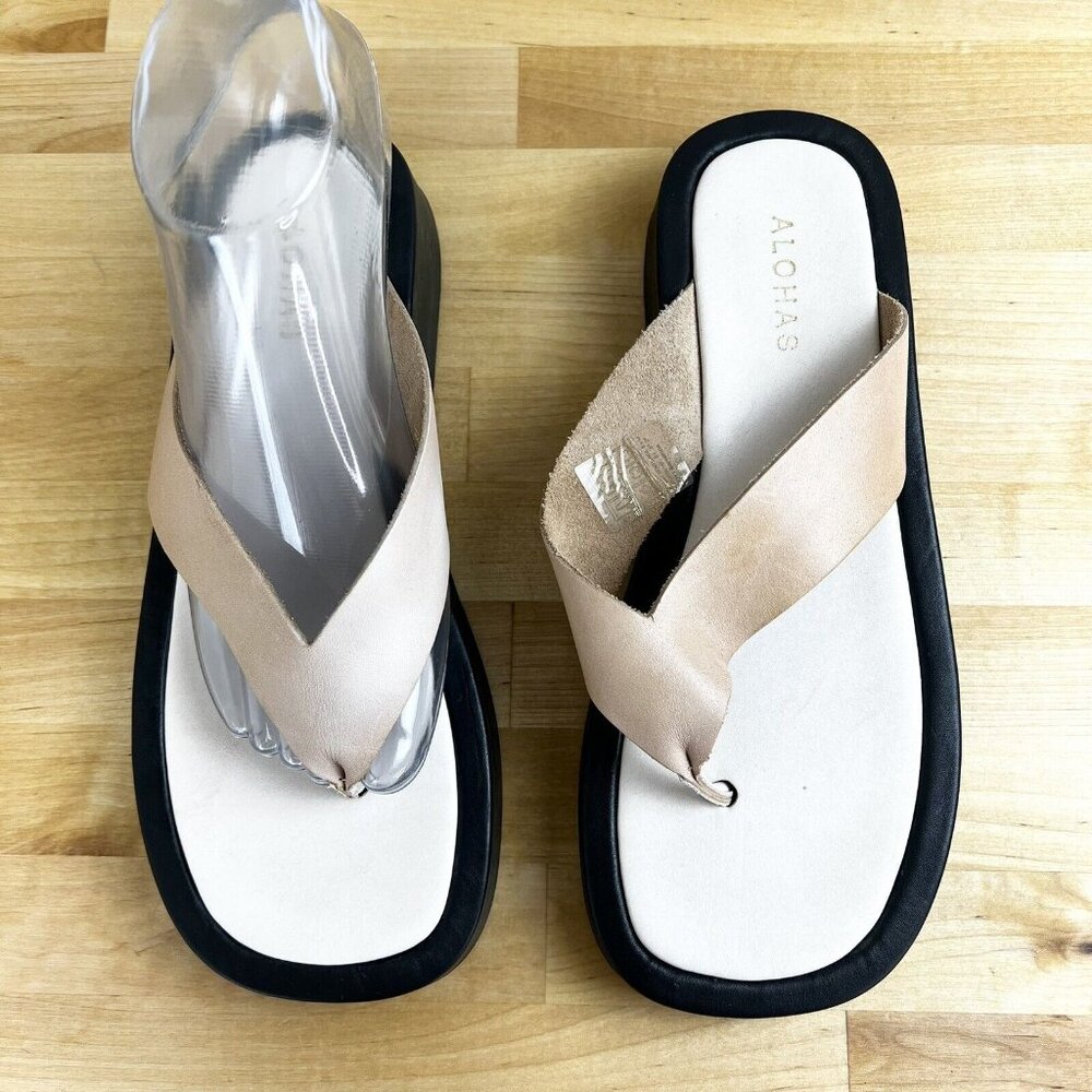 Alohas Overcast Flip Flops Tan Leather Thongs Sandals Made in Spain EU Size 39